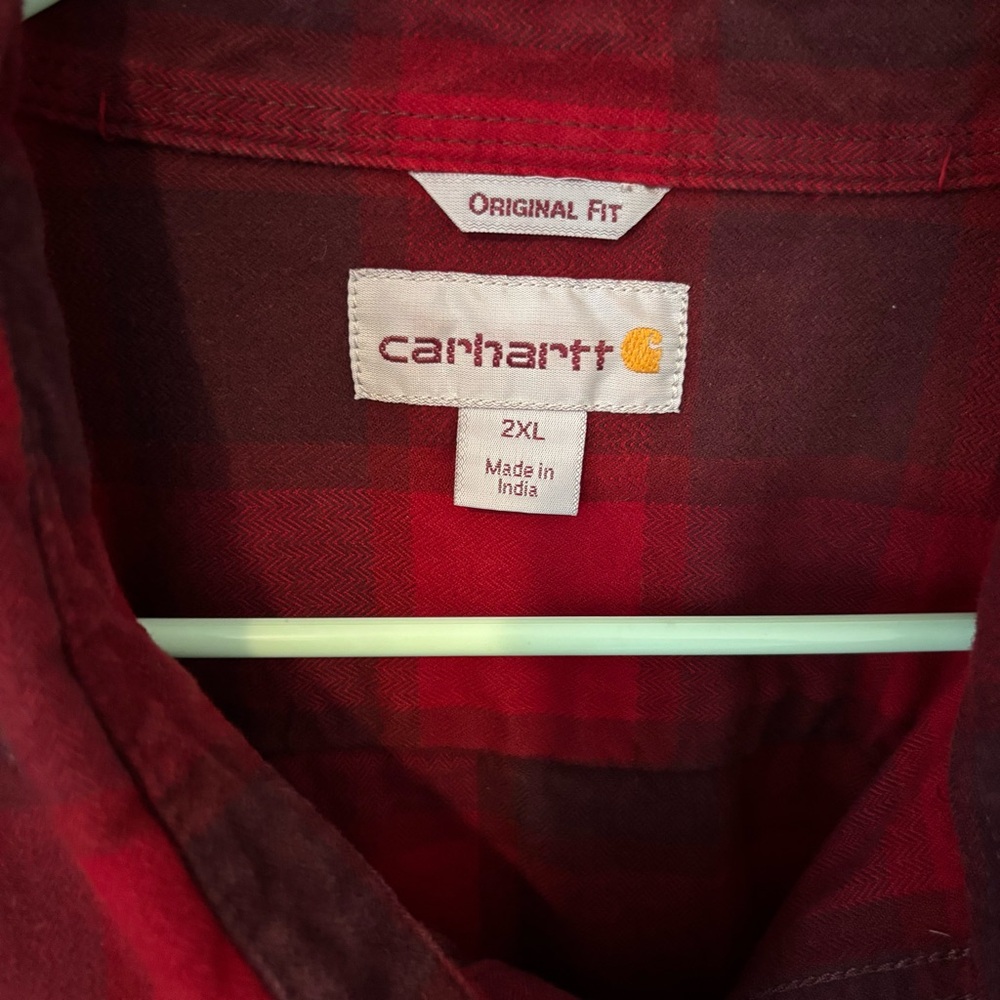 Carhartt Original Fit Red Plaid Long Sleeve Flannel Shirt XXL - Picture 2 of 3